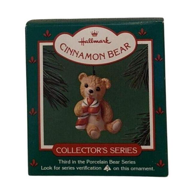 1985 Cinnamon with Candy Cane Hallmark Ornament (Porcelain Bear) QX4792