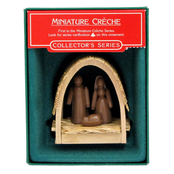 1985 Wood and Woven straw Hallmark Ornament (Miniature Creche) QX4825