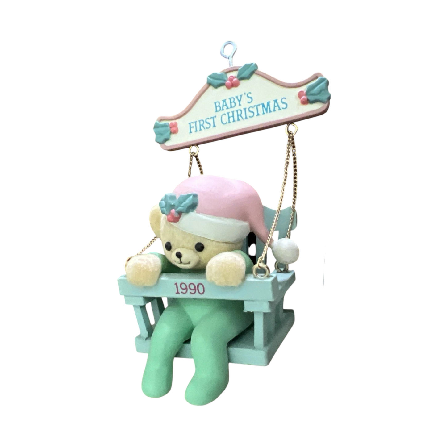 1990 Baby's First Christmas- Seventh Issue in the "Baby Bear Swing" Series (Teddy Bear)