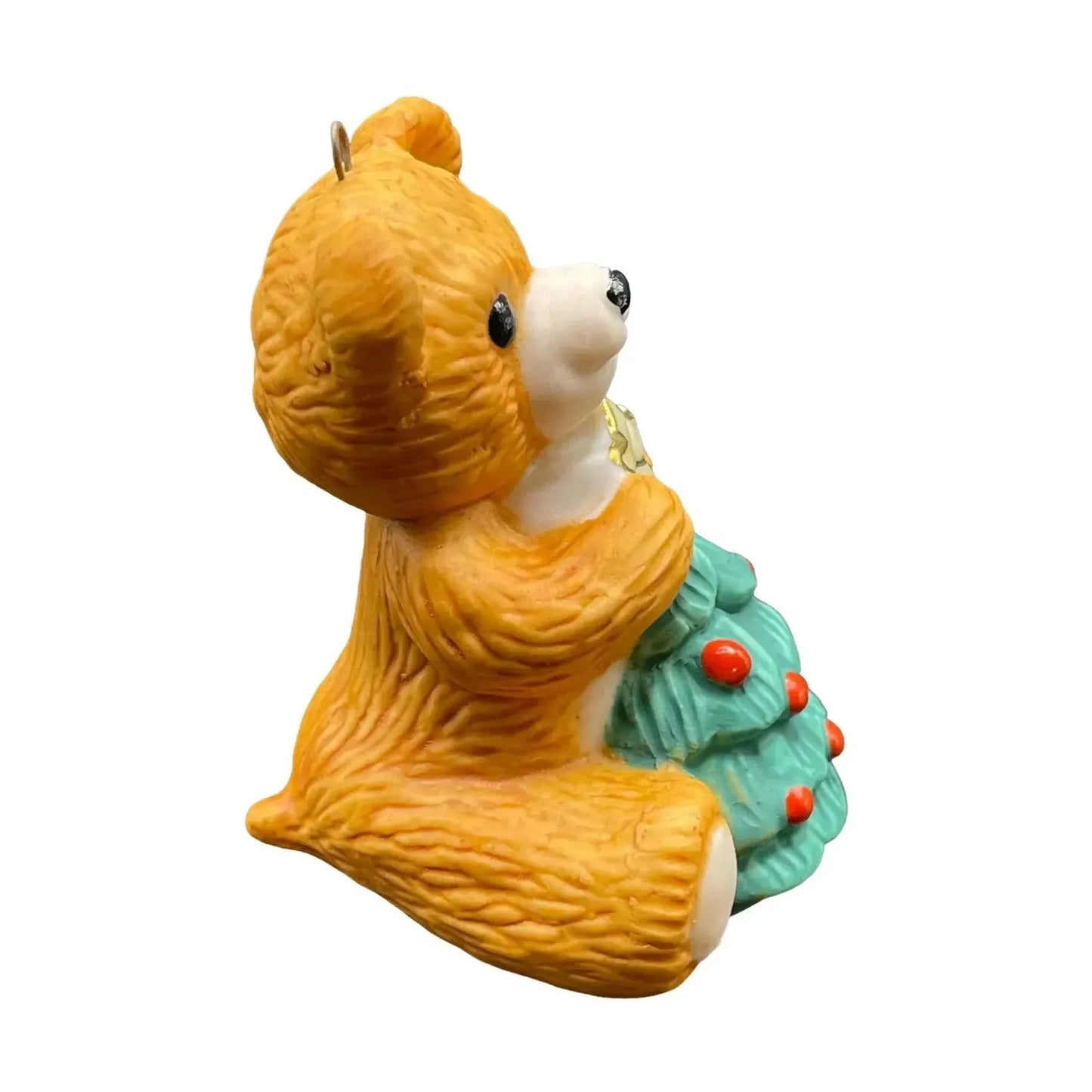 1990 Cinnamon Bear with Christmas Tree Hallmark Ornament (Porcelain Bear) QX4426