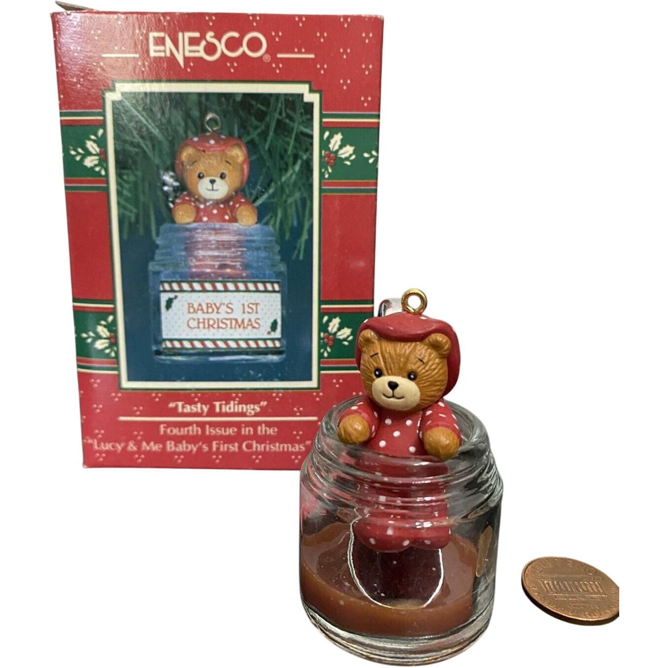 1992 Tasty Tidings - Lucy & Me Baby's First Christmas Enesco Ornament (Teddy Bear) 575836