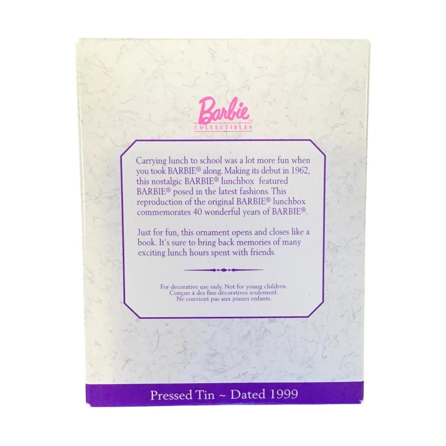1999 Barbie 40th Anniversary Edition Hallmark Ornament (Lunch Box) QEO8399