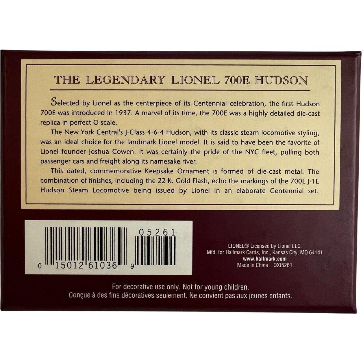 2000 700E J-1E Hudson Steam Locomotive Hallmark Ornament (Lionel) QXI5261