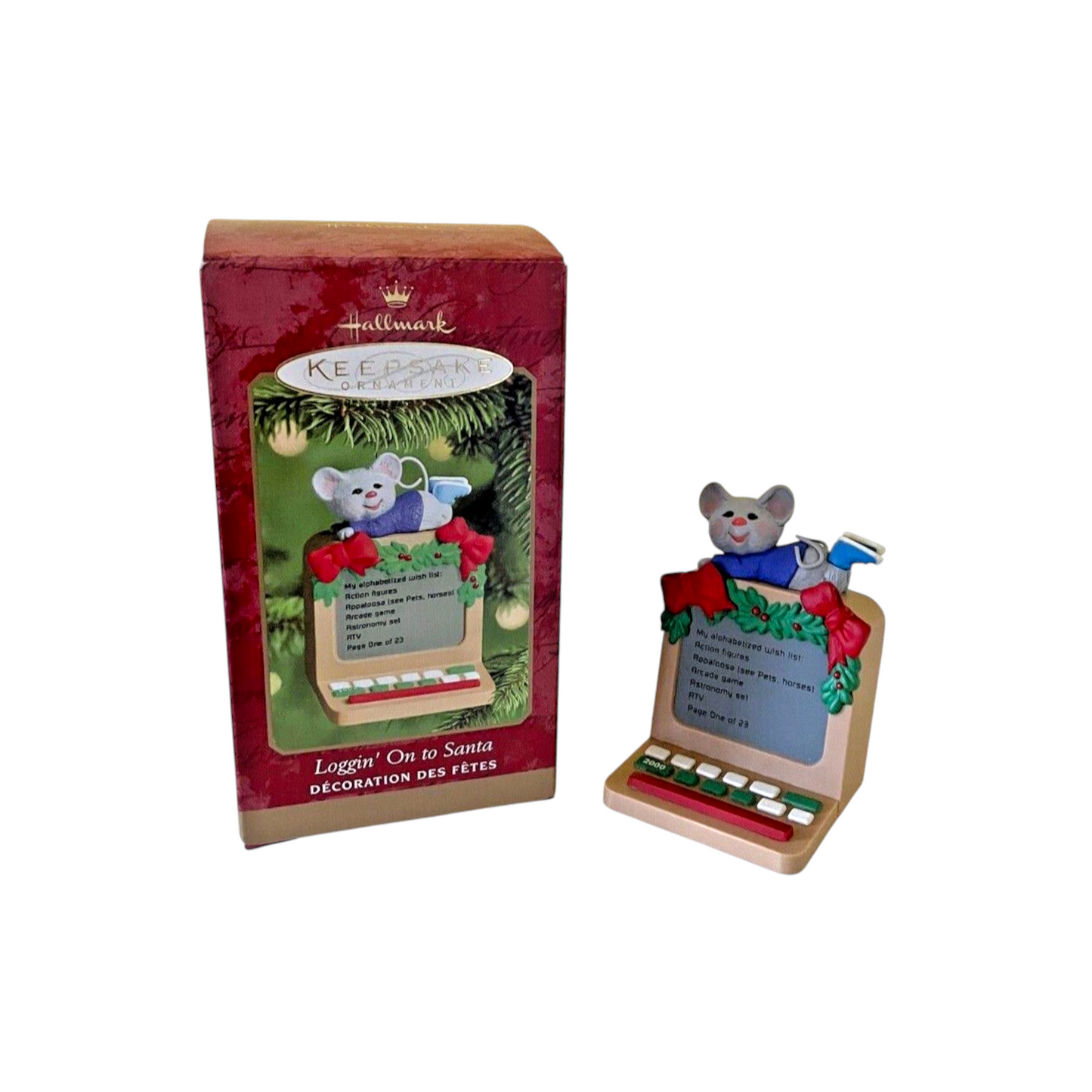 2000 Loggin' On to Santa Hallmark Ornament (Mouse) QX8224