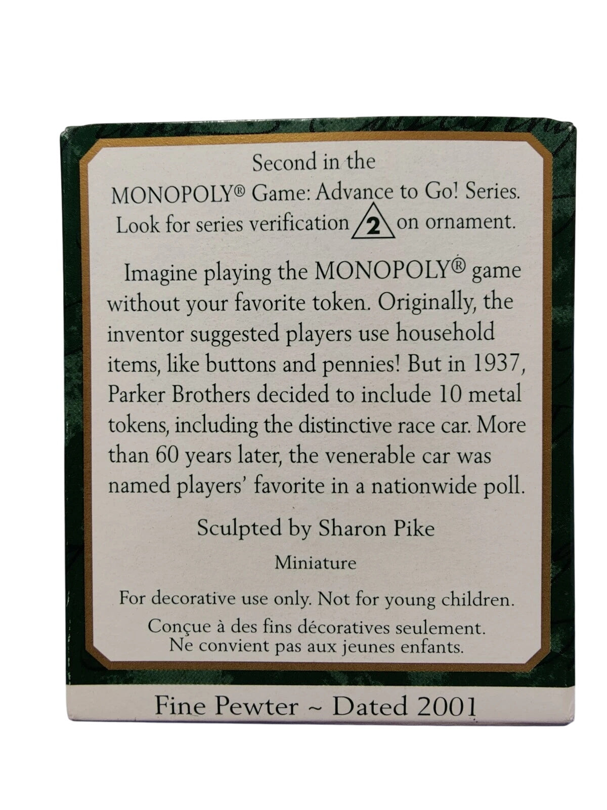 2001 Race Car Hallmark Ornament (Monopoly) QXM5292