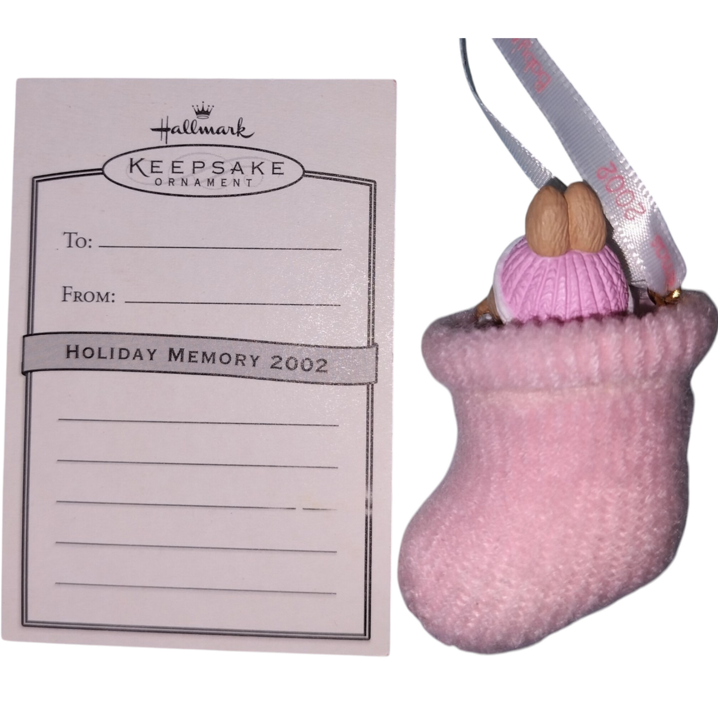 2002 Baby's First ChristmasPink Bootie Hallmark Ornament (Bunny) QX8806
