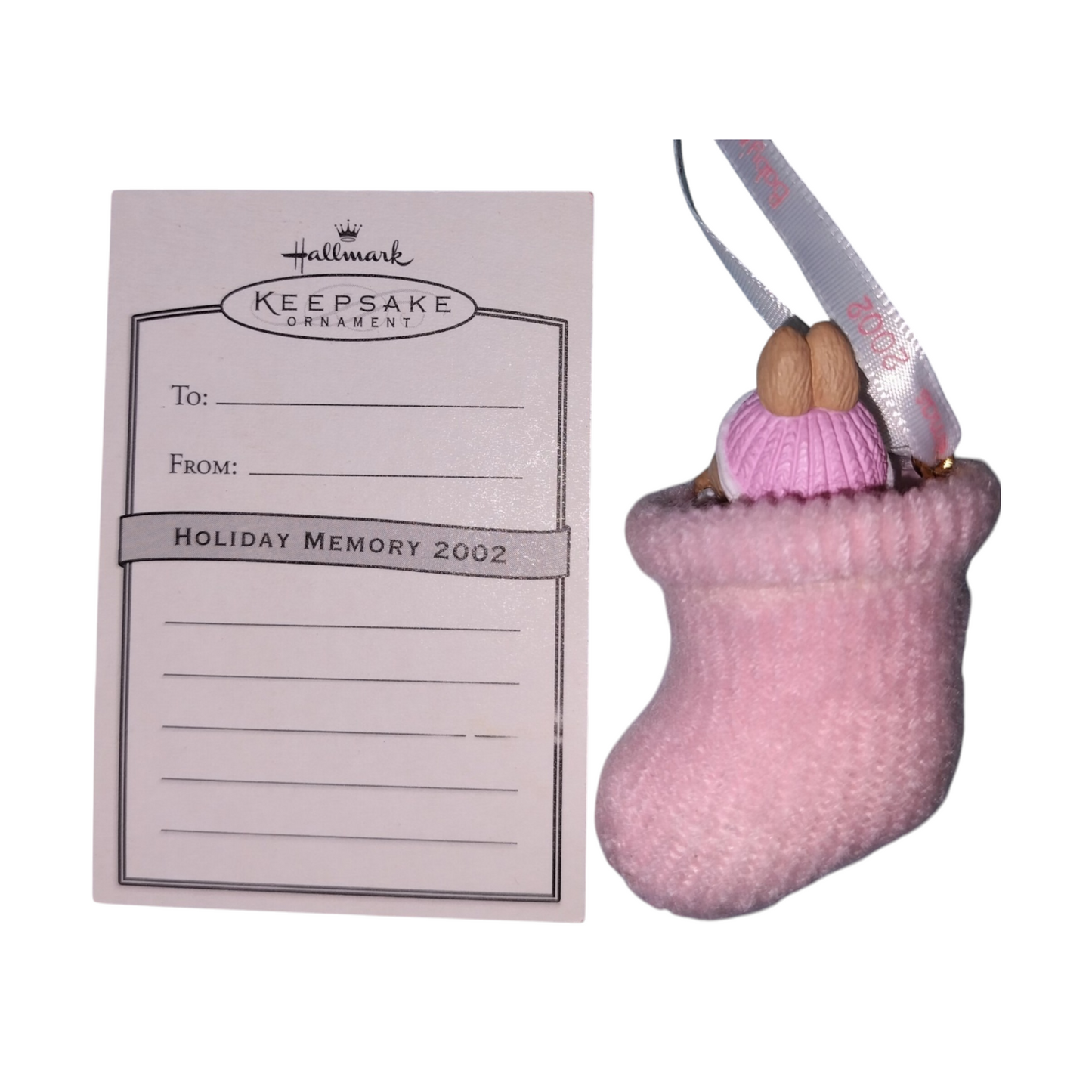 2002 Baby's First ChristmasPink Bootie Hallmark Ornament (Bunny) QX8806