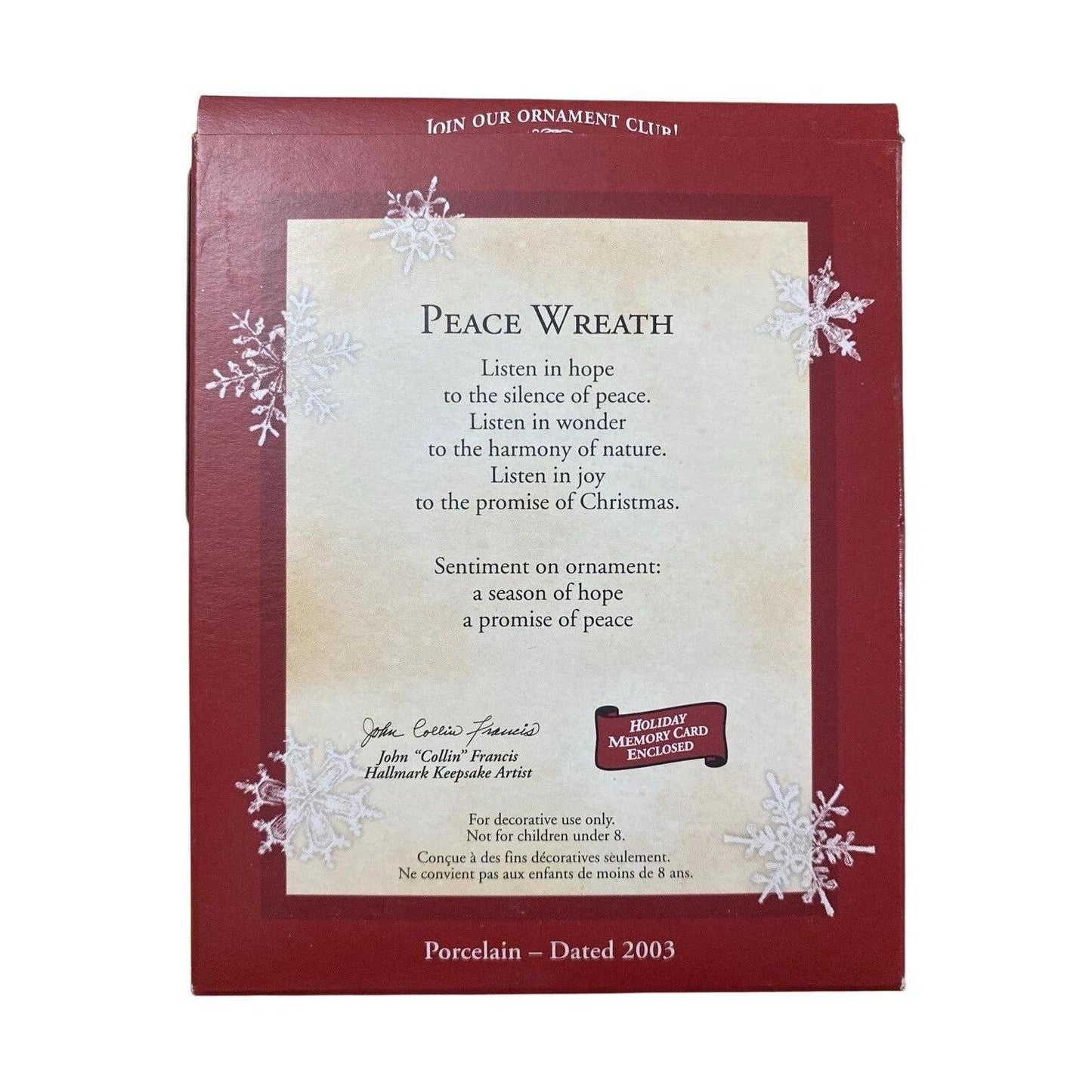 2003 Peace Wreath Hallmark Ornament (Wreath) QXG8687