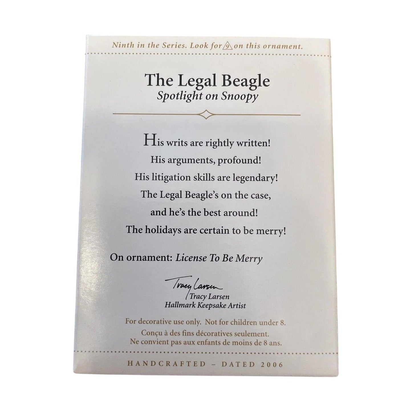 2006 The Legal Beagle Hallmark Ornament (Spotlight on Snoopy) QX2316
