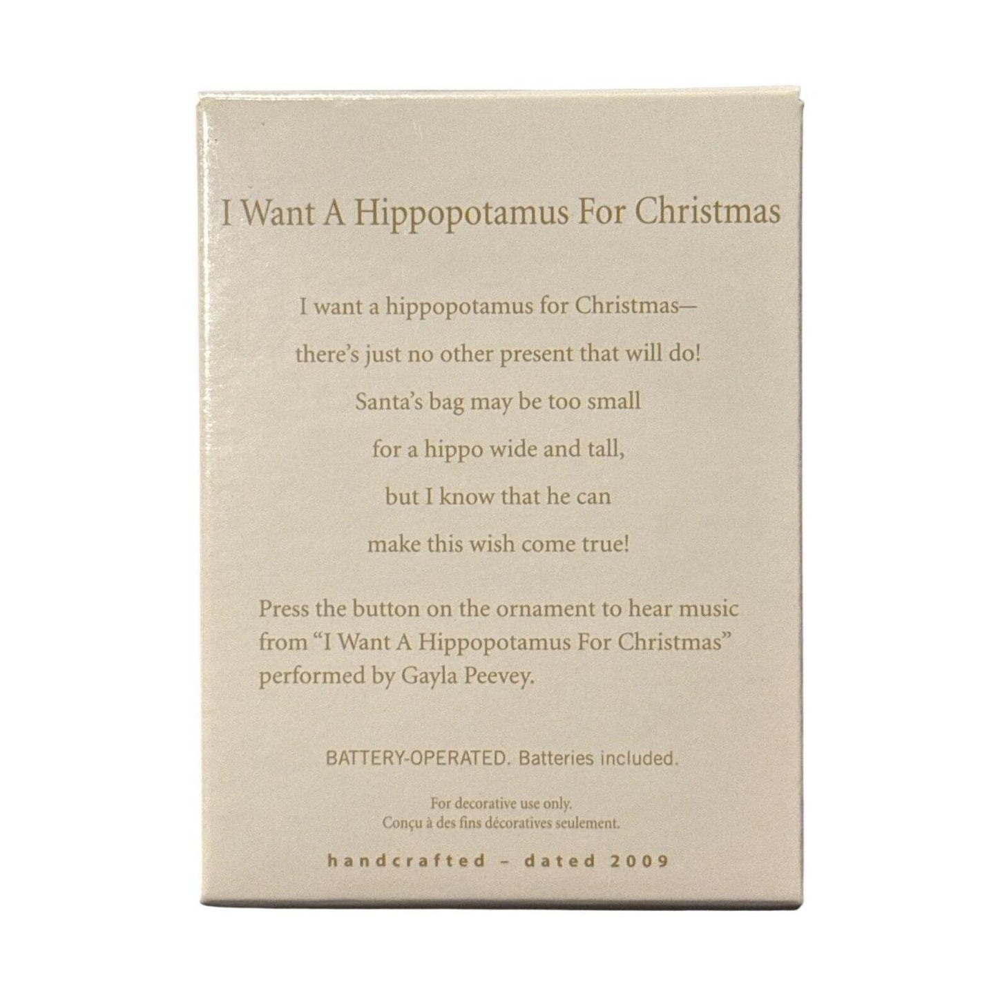 2009 I Want A Hippopotamus For Christmas Hallmark Ornament (I Want A Hippopotamus For Christmas) QSR4545 Image6