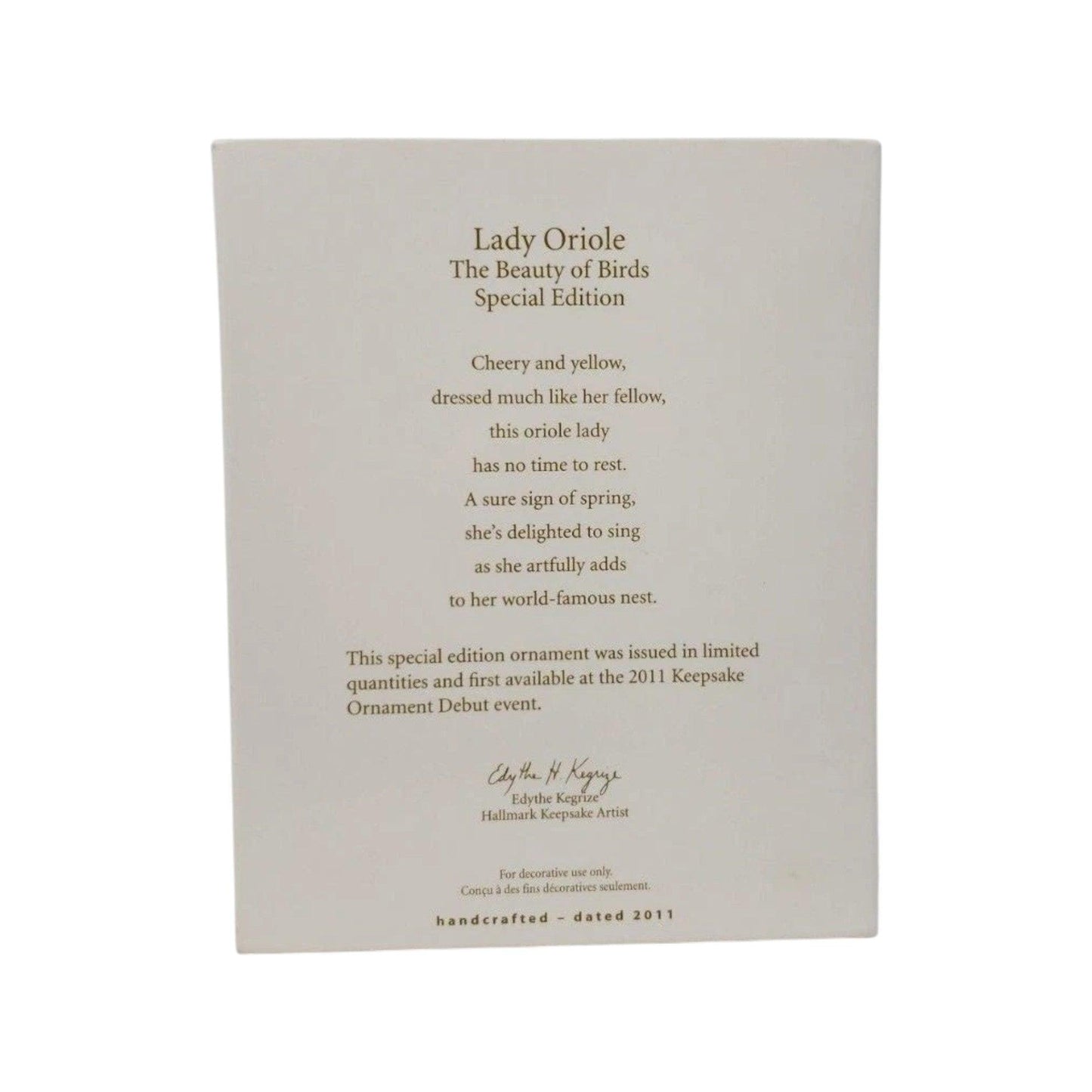 2011 Lady Oriole Hallmark Ornament (Beauty of Birds) QXE3107