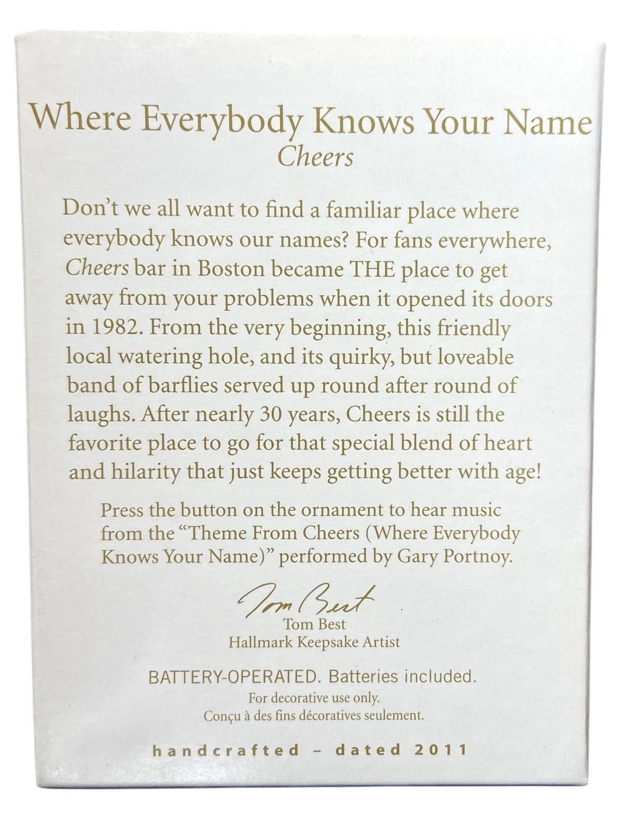 2011 Where Everybody Knows Your Name Hallmark Ornament (Cheers) QXI2347