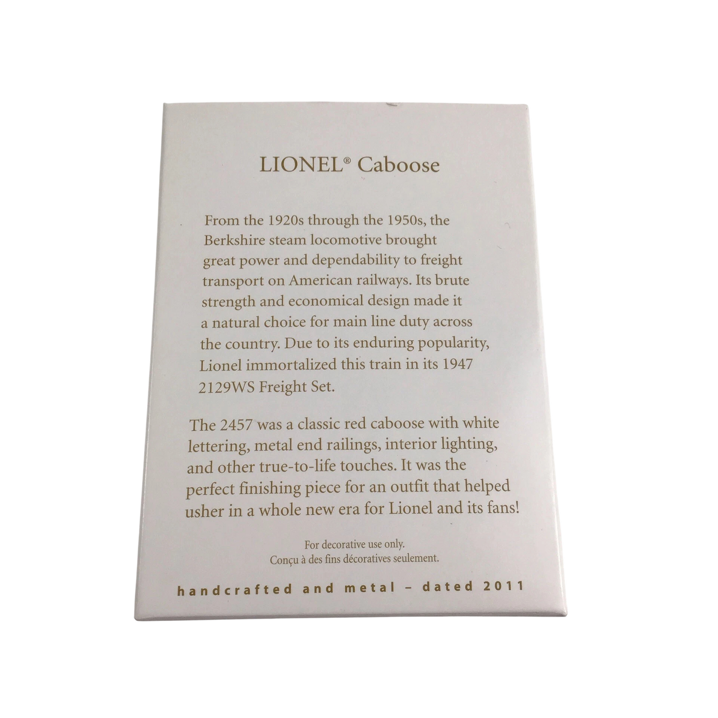 2011 Whistle Caboose Hallmark Ornament (Lionel) QXI2169