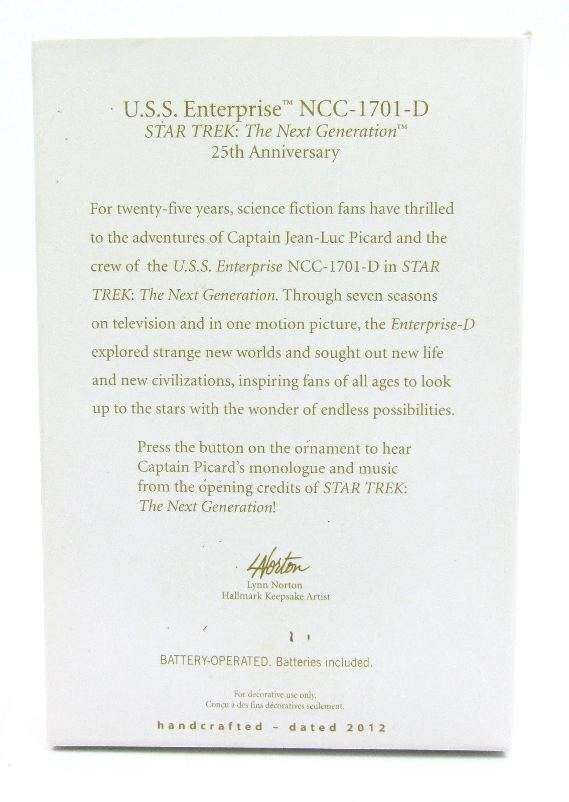 2012 USS Enterprise NCC-1701-D Hallmark Ornament (Star Trek) QXI2051