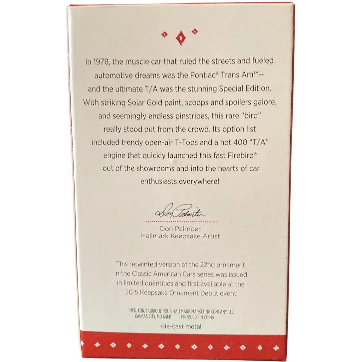 2015 (1978) Pontiac Trans AM Special Edition Hallmark Ornament (Classic American Cars) QXE3777