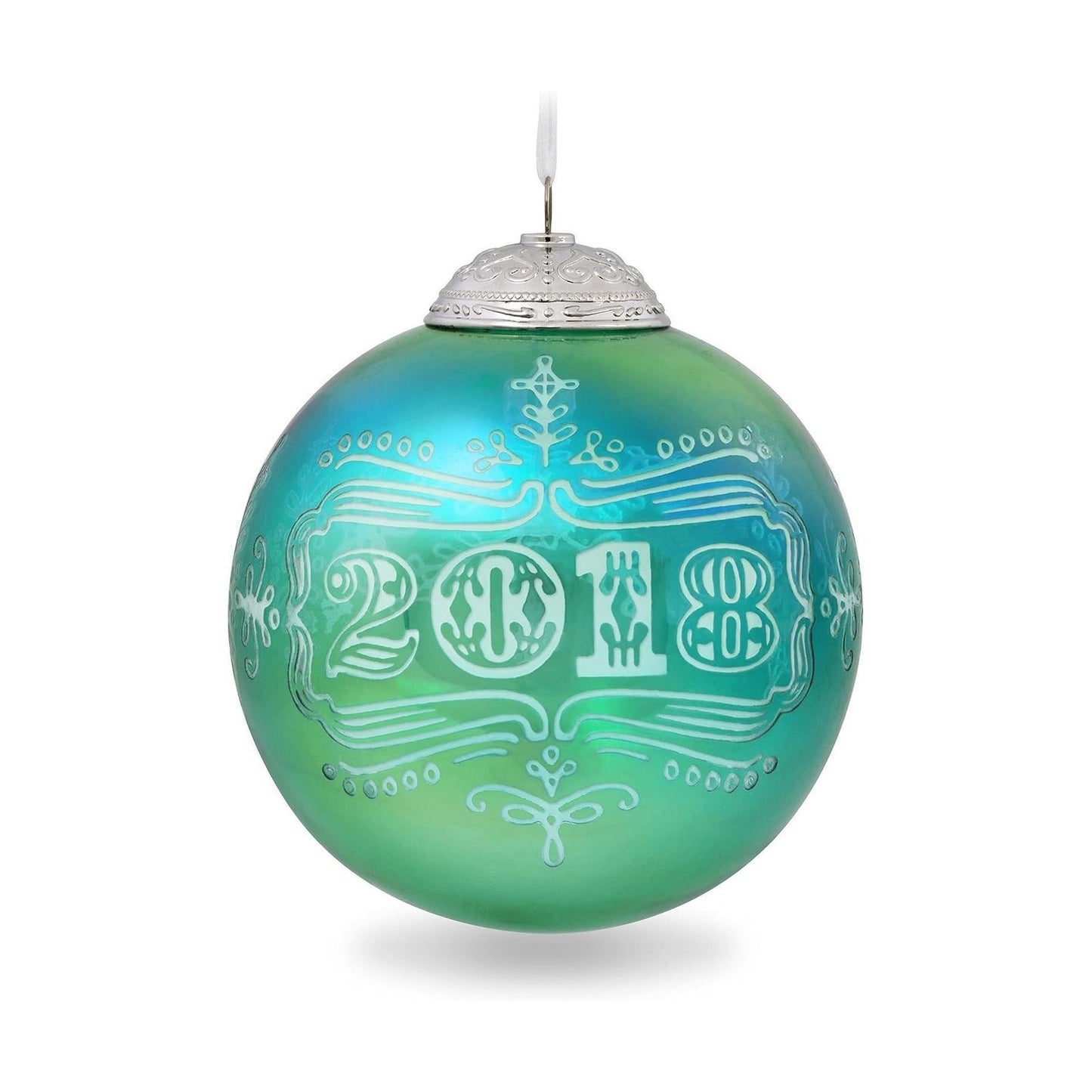 2018 Christmas Commemorative #6 - Iridescent Blue-GreenGlass Ball (Christmas Commemorative)