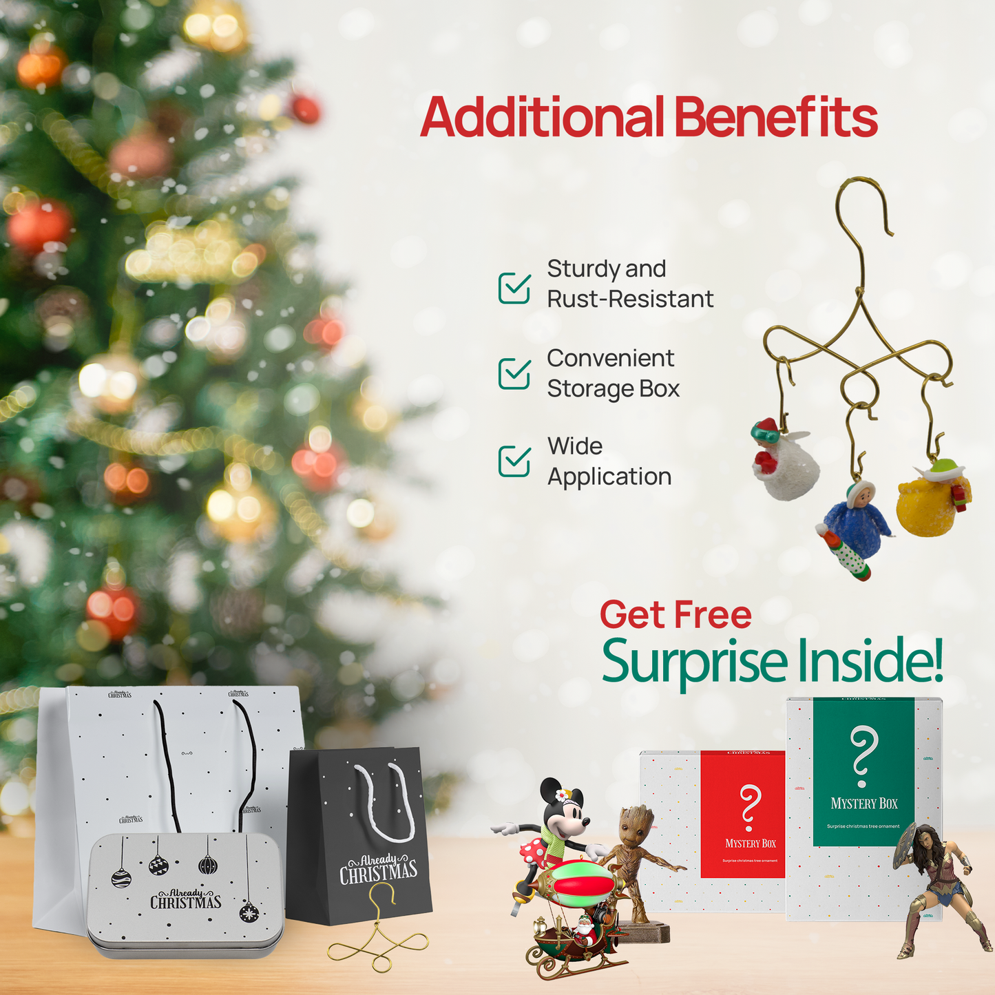 25 Gold Brass Hangers for Miniature Christmas Ornament - Crochets Stylisés Each Holds 3 Miniature QXM6502, QXM3246