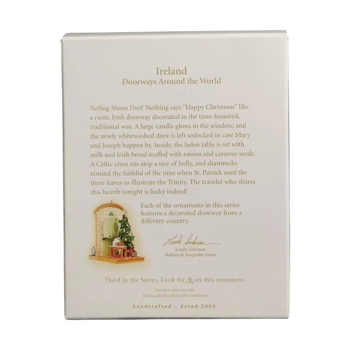 Product packaging with text and illustration of a doorways scene, on a white background
