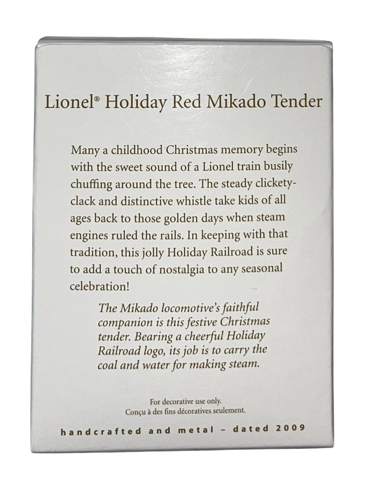 2009 Lionel Holiday Red Mikado Tender (Lionel)