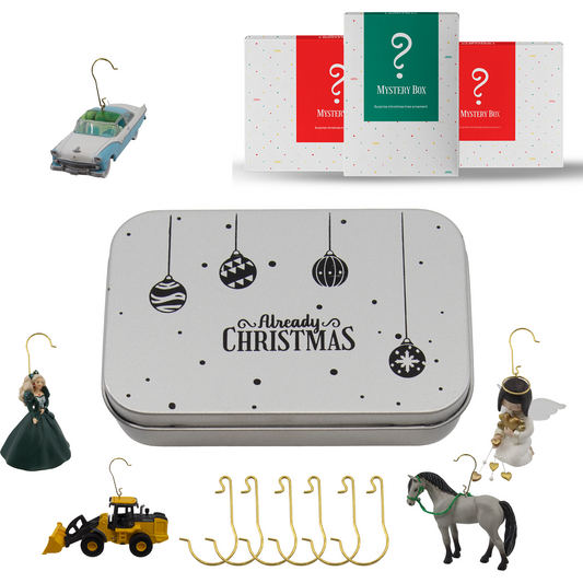 100 Gold Brass Ornament Hooks with Tin Storage Box & Bonus Ornament