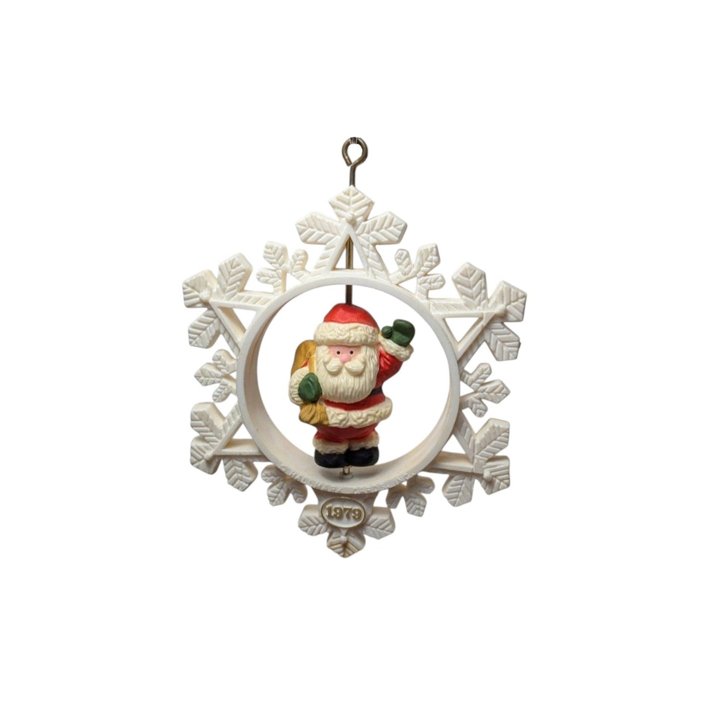 1979 Santa’s Here! (Snowflake) Hallmark Ornament QX138-7 Image1