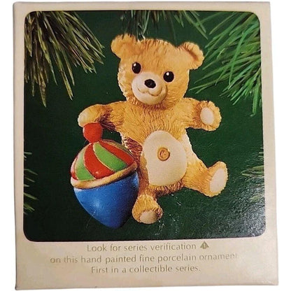 1983 Cinnamon Bear with Top Hallmark Ornament (Porcelain Bear) QX4289