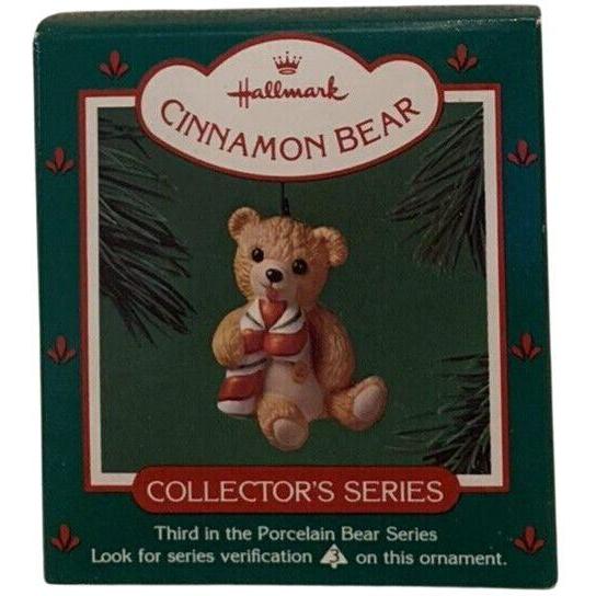 1985 Cinnamon with Candy Cane Hallmark Ornament (Porcelain Bear) QX4792