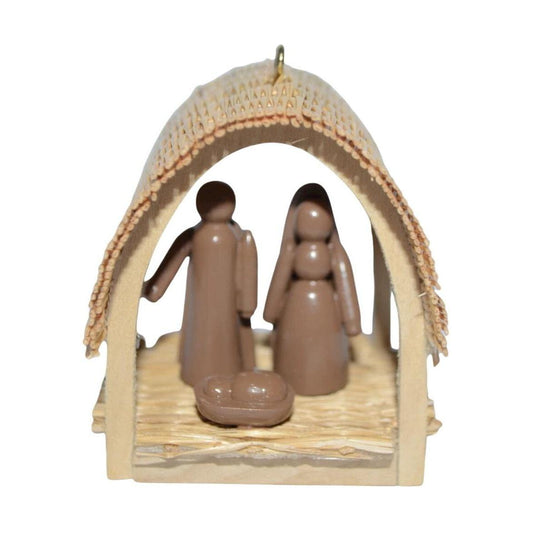 1985 Wood and Woven straw Hallmark Ornament (Miniature Creche) QX4825 Image1