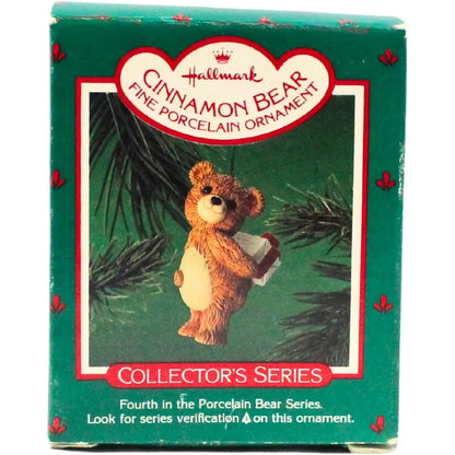 1986 Cinnamon Bear with Gift Hallmark Ornament (Porcelain Bear) QX4056