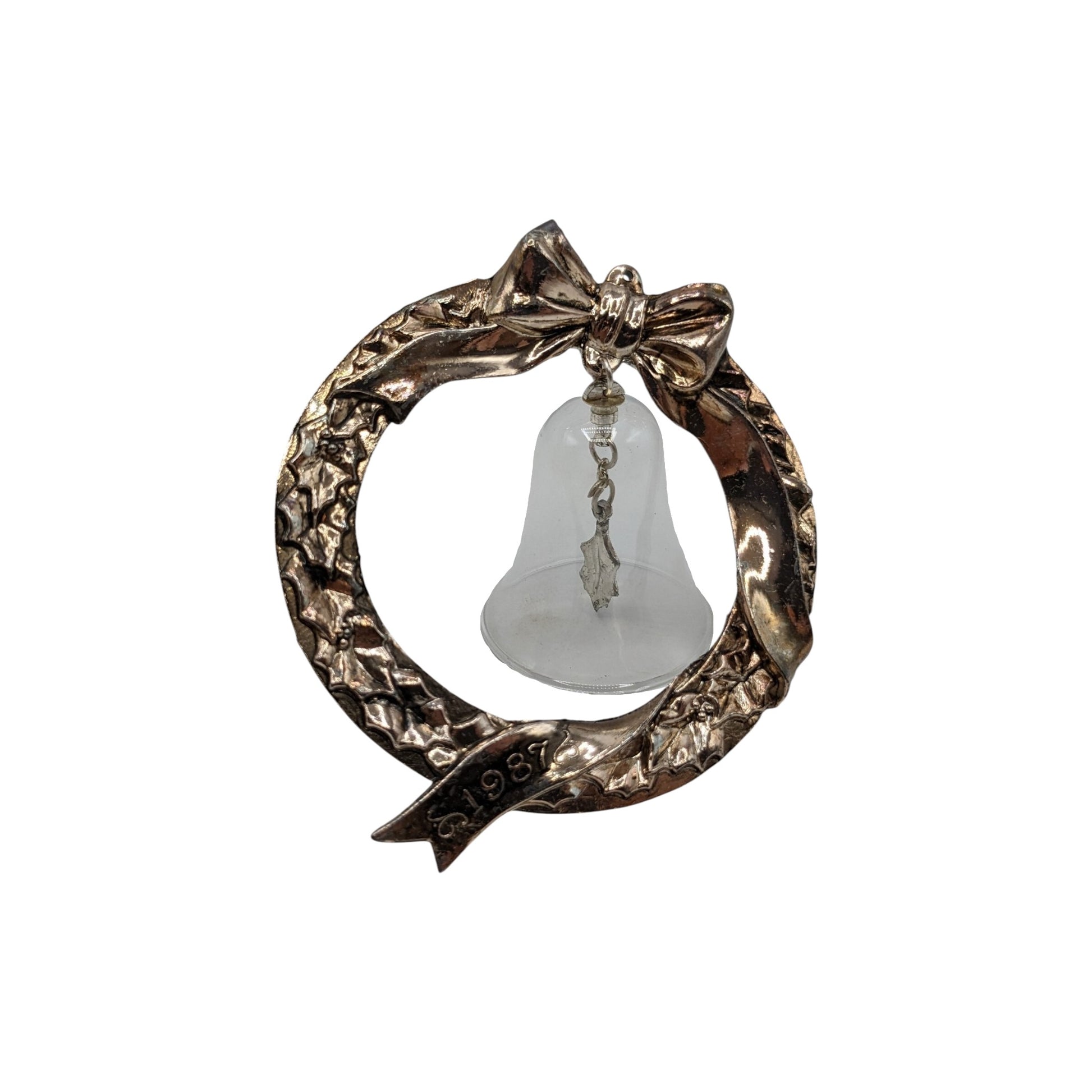 1987 Lead Crystal Bell in Silver-Plated Wreath (Holiday Heirloom) Hallmark Ornament QX485-7 Image3