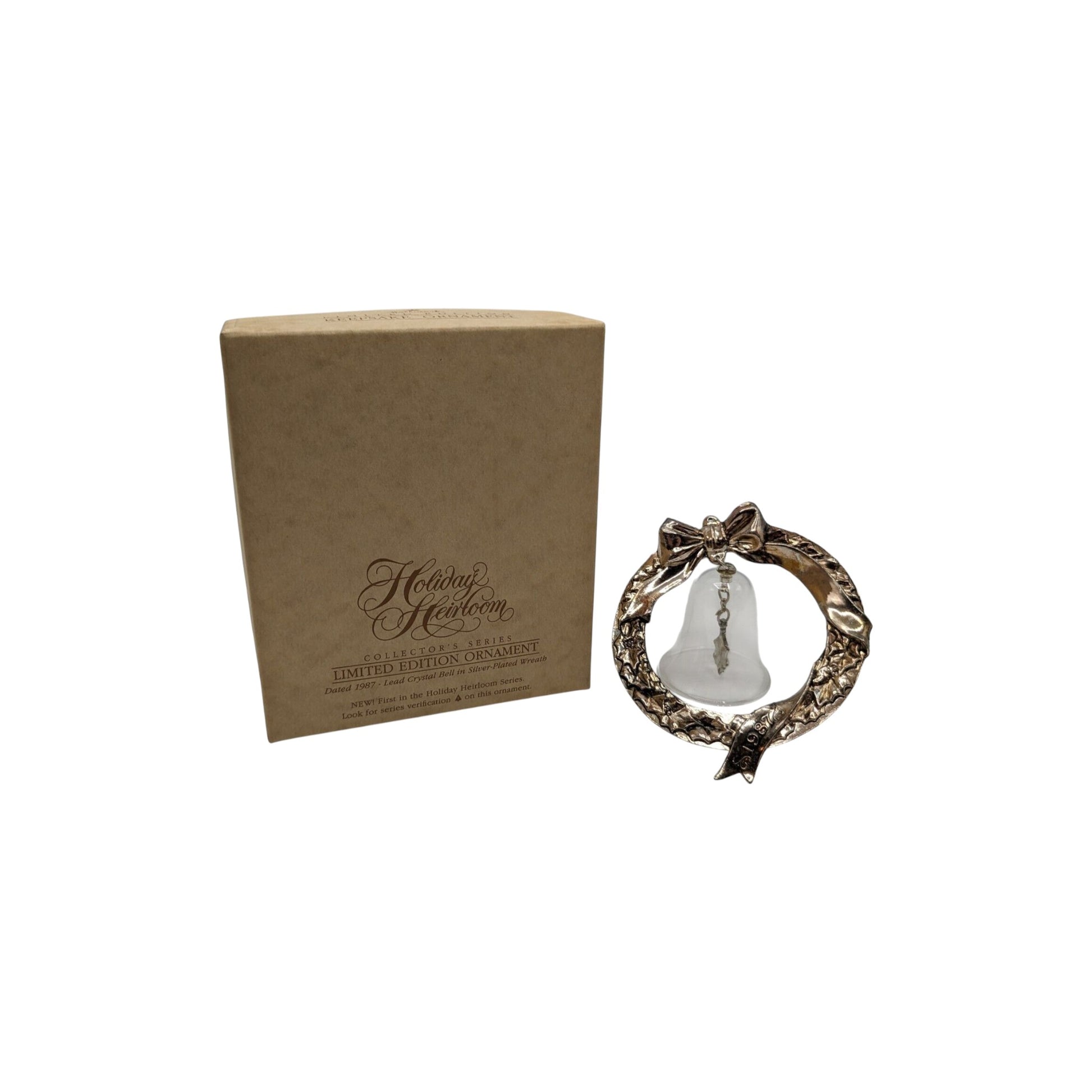 1987 Lead Crystal Bell in Silver-Plated Wreath (Holiday Heirloom) Hallmark Ornament QX485-7 Image6