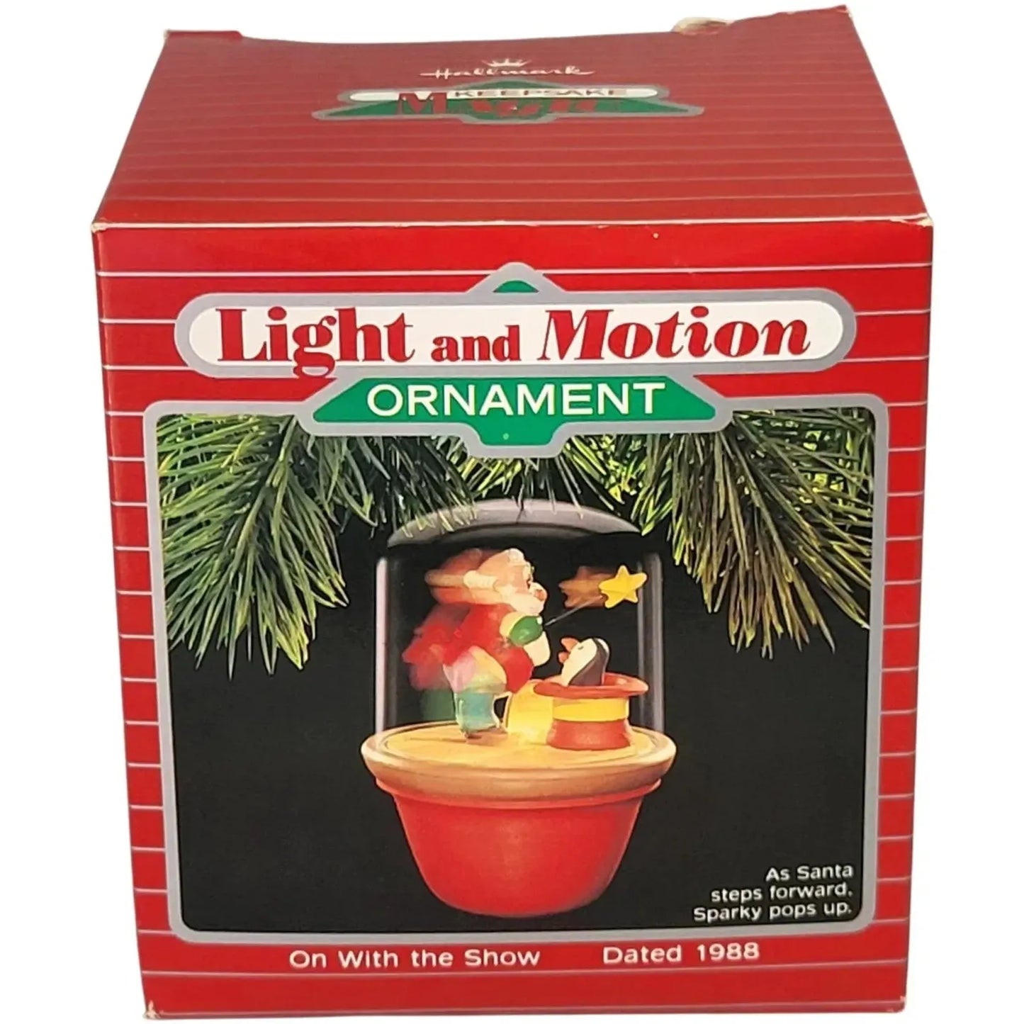 1988 On With the Show Hallmark Ornament (Santa and Sparky) QLX7191