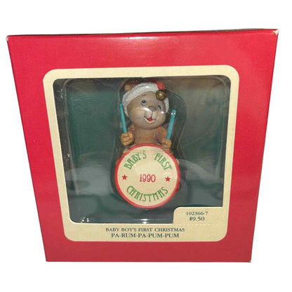 1989 Baby Boy's First Christmas - Pa-Rum-Pa-Pum-Pum Carlton Cards Ornaments (Teddy Bear) 102366-7