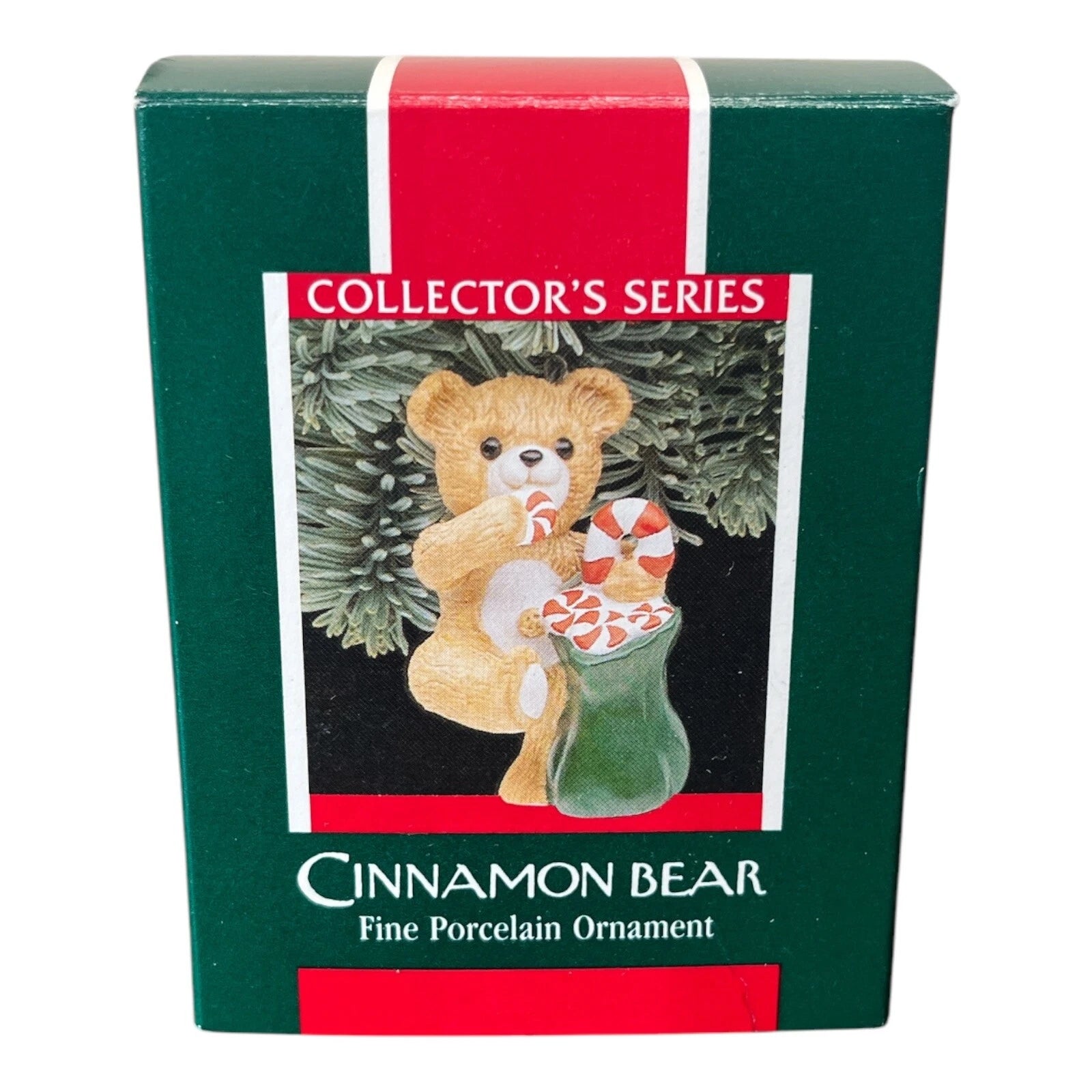 1989 Cinnamon Bear with Candy Hallmark Ornament (Porcelain Bear) QX4615
