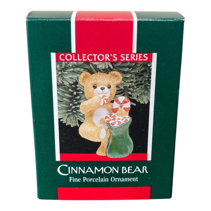 1989 Cinnamon Bear with Candy Hallmark Ornament (Porcelain Bear) QX4615