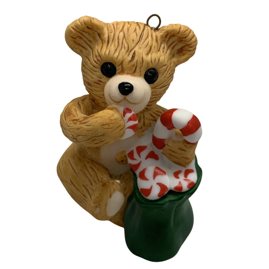 1989 Cinnamon Bear with Candy Hallmark Ornament (Porcelain Bear) QX4615