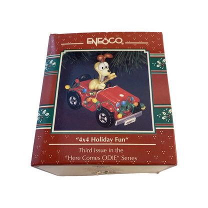 1990 4x4 Holiday Fun - Third Issue in the "Here Comes ODIE" Series Enesco Ornament (Garfield) 580783 Image2