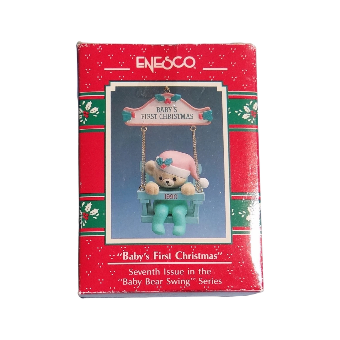 1990 Baby's First Christmas- Seventh Issue in the "Baby Bear Swing" Series (Teddy Bear)