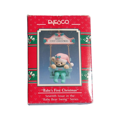 1990 Baby's First Christmas- Seventh Issue in the "Baby Bear Swing" Series (Teddy Bear)