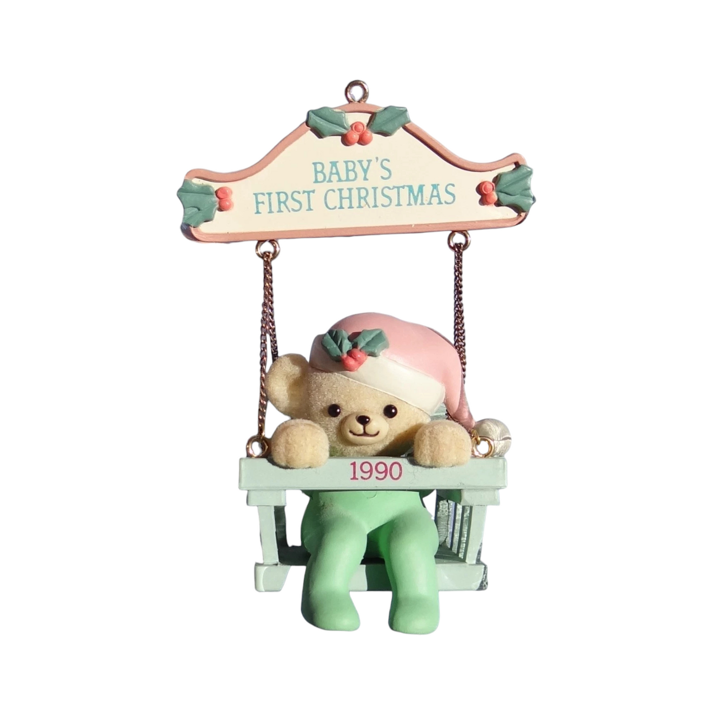 1990 Baby's First Christmas- Seventh Issue in the "Baby Bear Swing" Series (Teddy Bear)