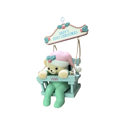 1990 Baby's First Christmas- Seventh Issue in the "Baby Bear Swing" Series (Teddy Bear)