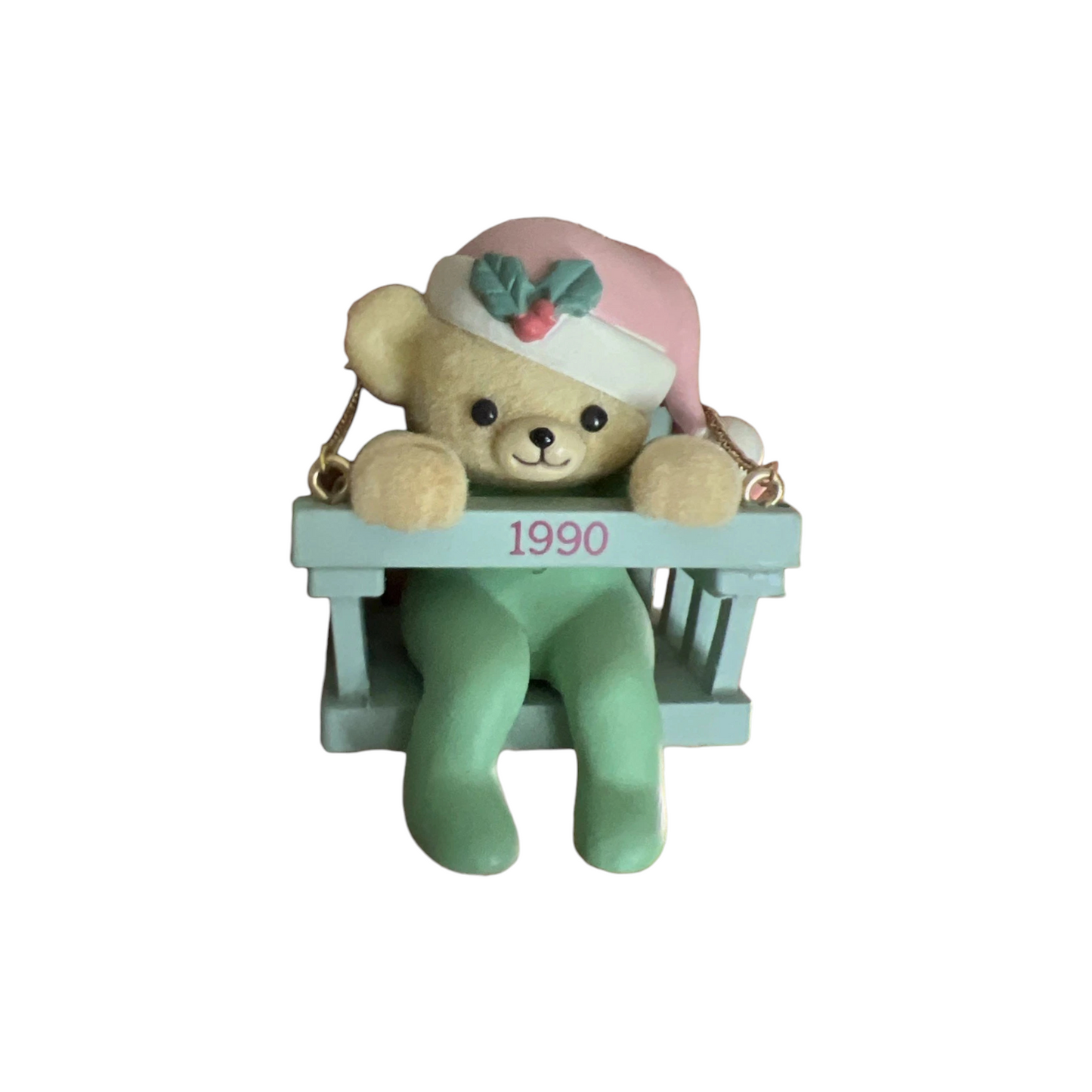 1990 Baby's First Christmas- Seventh Issue in the "Baby Bear Swing" Series (Teddy Bear)