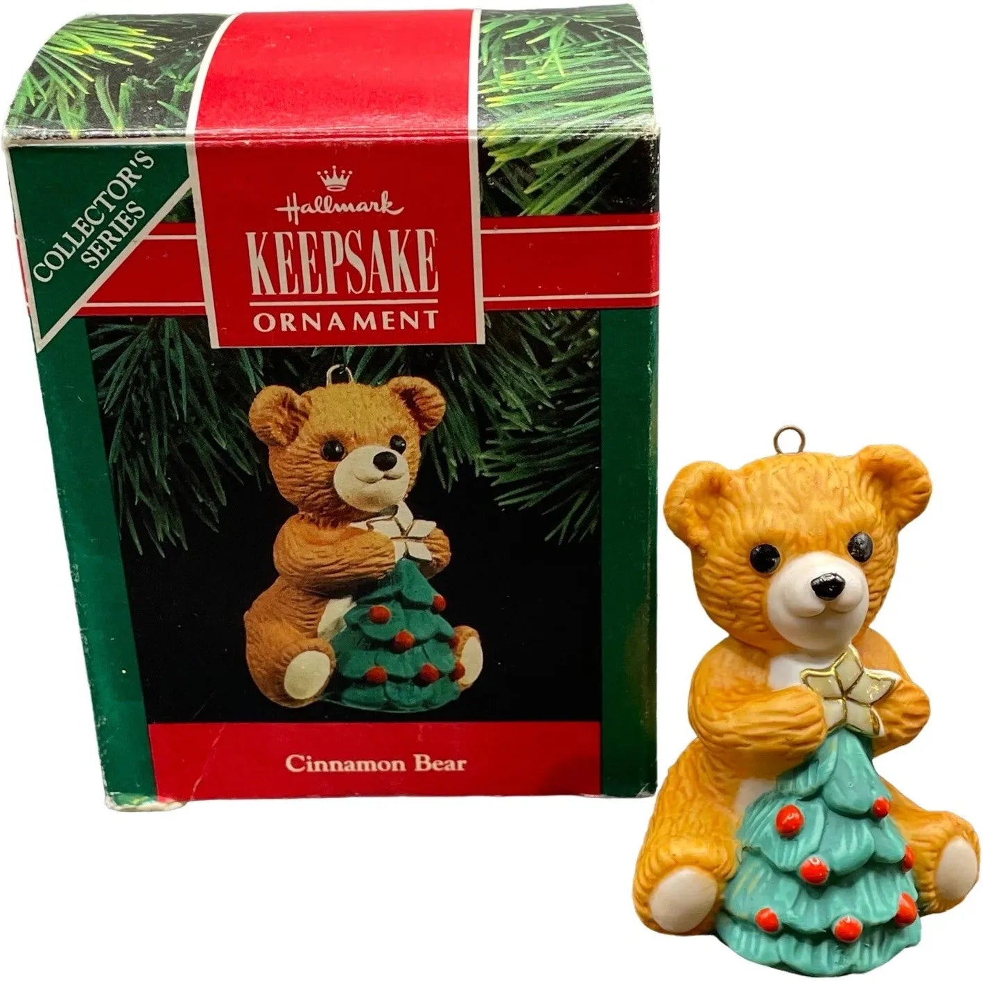 1990 Cinnamon Bear with Christmas Tree (Porcelain Bear)