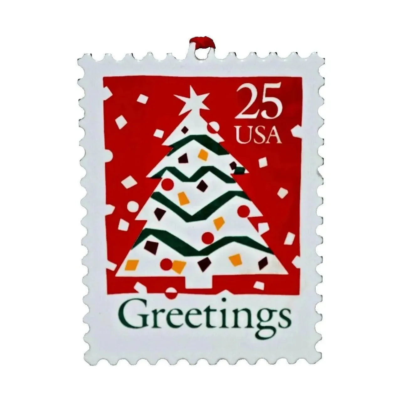 1990 Greetings with Christmas Tree Hallmark Ornament (U.S. Christmas Stamps) QX5067 Image3