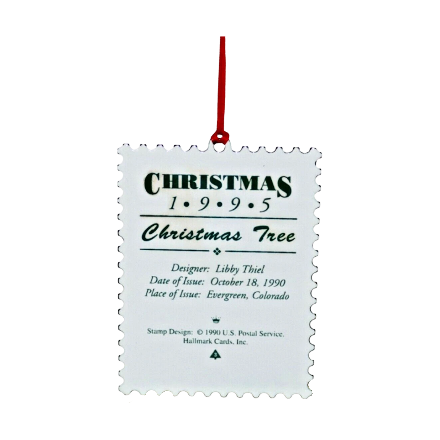 1990 Greetings with Christmas Tree Hallmark Ornament (U.S. Christmas Stamps) QX5067 Image4