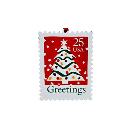 1990 Greetings with Christmas Tree Hallmark Ornament (U.S. Christmas Stamps) QX5067