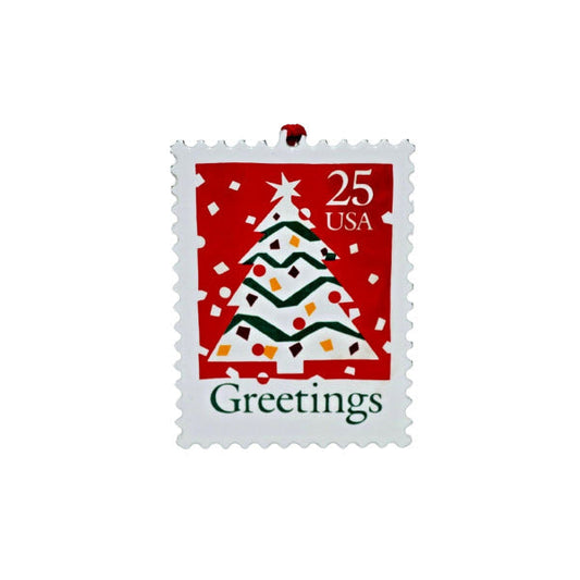 1990 Greetings with Christmas Tree Hallmark Ornament (U.S. Christmas Stamps) QX5067