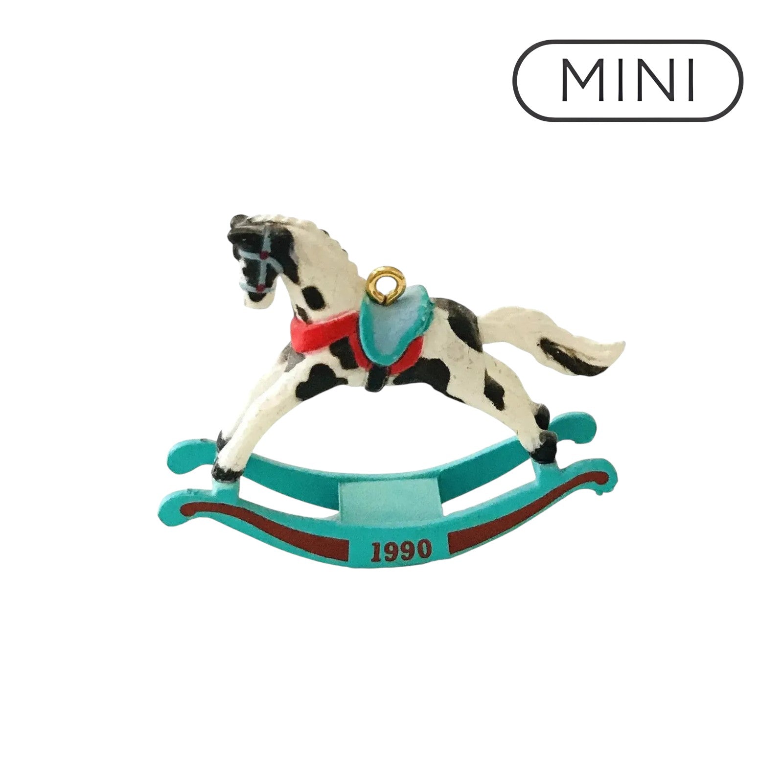 1990 Pinto - Turquoise Rockers Hallmark Ornament (Miniature Rocking Horse) QXM5743 Image1