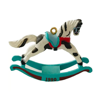 1990 Pinto - Turquoise Rockers Hallmark Ornament (Miniature Rocking Horse) QXM5743 Image4