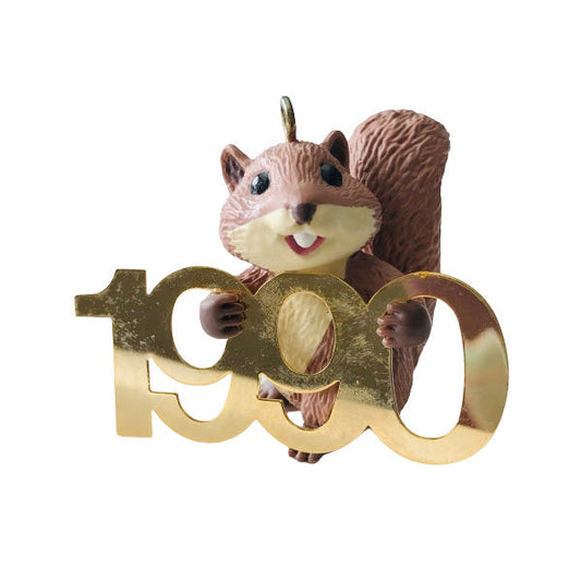 1990 Squirrel with Brass 1990 Hallmark Ornament (Fabulous Decade) QX4466